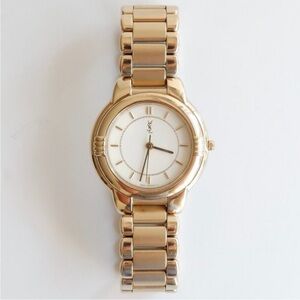 Authentic YSL Gold Watch with White Dial